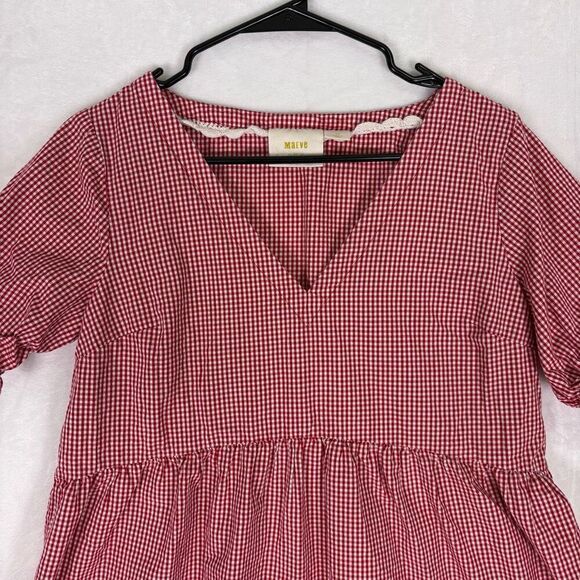 Maeve by Anthropologie Red & White Gingham V Neck Short Sleeve Blouse Top Small - Picture 2 of 10